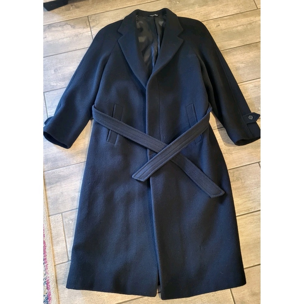 60s Harold Powell Navy Black Made in Italy‎ Wool Cashmere Blend Coat Jacket 44L
